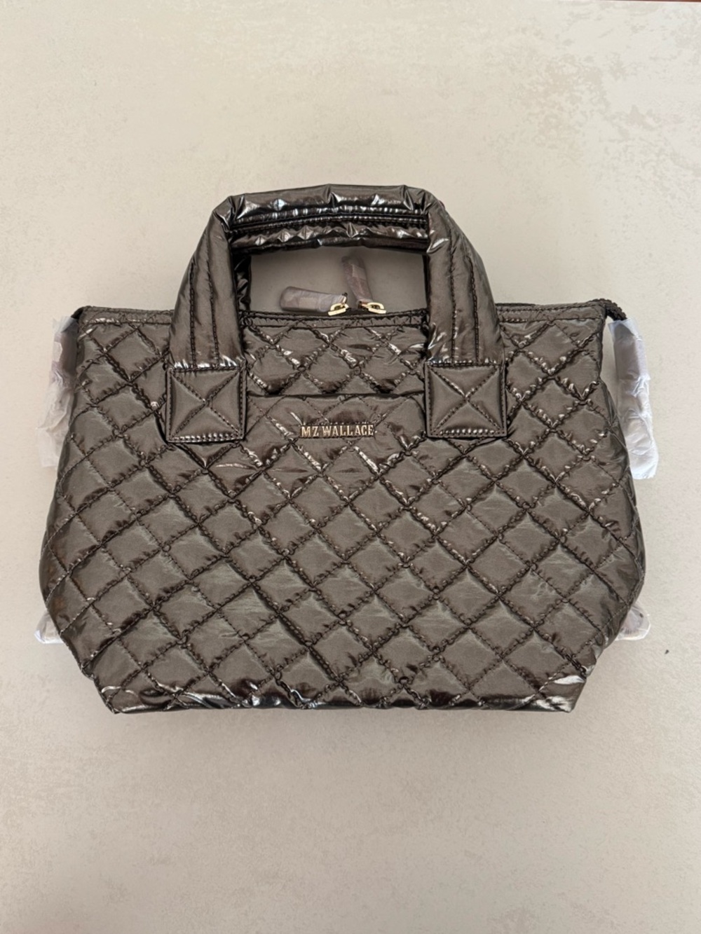 NWT MZ Wallace Mini Sutton Deluxe, Moondust Metallic Lacquer